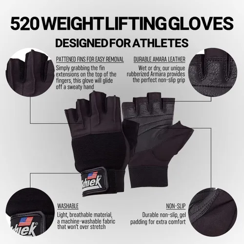 Vista 3 de Schiek Sports 520 - Guantes de levantamiento de pesas sin dedos para mujer