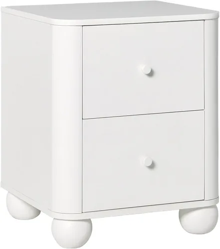 Vista 6 de Linley Moderna Mesita de noche curvada de madera con 2 cajones con patas redondas Roble costero