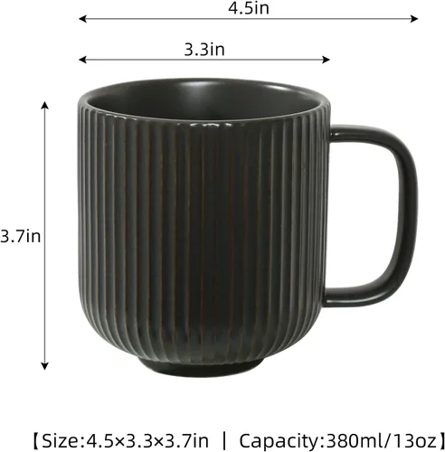 Vista 2 de TAIMEI Tazas de café de cerámica, juego de 4 tazas de café grandes de 13 onzas para tazas de coco calientes, café y cacao, taza acanalada vintage