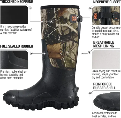 Vista 2 de HISEA Botas de lluvia mejoradas para hombre, botas de goma de neopreno aisladas impermeables con vástago de acero, botas de trabajo duraderas