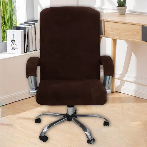 Vista 5 de NILUOH Fundas de terciopelo para silla de oficina con fundas para brazos, fundas universales giratorias y para sillas de juegos (L, marrón)