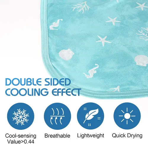 Vista 2 de Ailemei Direct Manta refrescante con efecto frío de doble cara, ligera, transpirable para verano, manta de cama con temática costera de gran