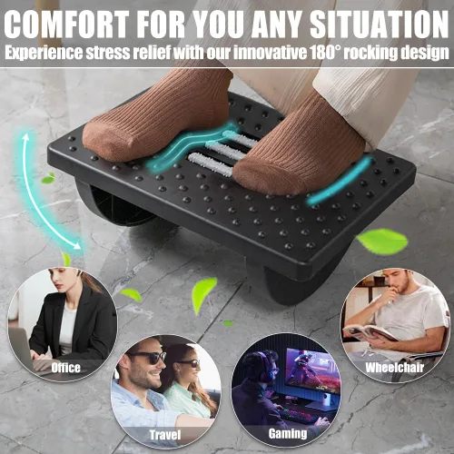 Vista 6 de CasaZenith Reposapiés para debajo del escritorio en el trabajo - Taburetes ergonómicos para debajo del escritorio de oficina - Reposapiés oscilante