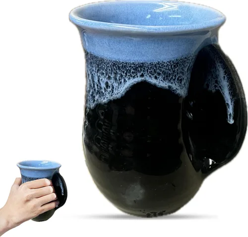 Vista 47 de Clay in Motion - Taza calentadora de manos para diestros, diseño Ocean Tide Marea del Océano