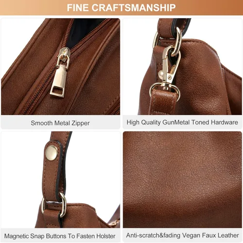 Vista 3 de Realer Handbags for Women Hobo Bags Large Crossbody Shoulder Bag Vegan Faux Leather, with HolsterWallet