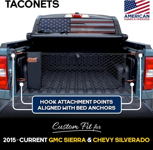 Vista 2 de TacoNets Bolsa de Carga Envelope para GMC Sierra y Chevy Silverado - Compatible con 2013-2025 - Bungee de 5mm Actualizado - Bolsa de Almacenamiento