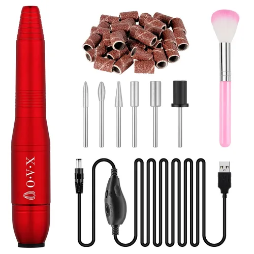 Vista 9 de Kit profesional de taladro de uñas USB de 20000 RPM para uñas acrílicas, pulido de manicura y pedicura con 6 brocas de uñas, bandas de lijado y Negro