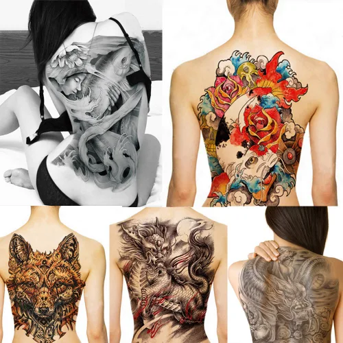 Vista 6 de Glaryyears Tatuaje temporal súper grande cubierto de espalda completa, paquete de 3 calcomanías de tatuajes realistas para adultos, mujeres