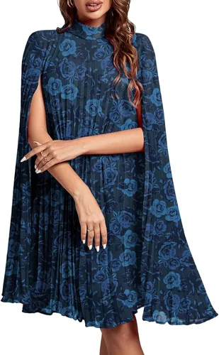 Vista 21 de Rooscier Vestido midi de fiesta plisado con cuello alto falso y espalda abierta para mujer
