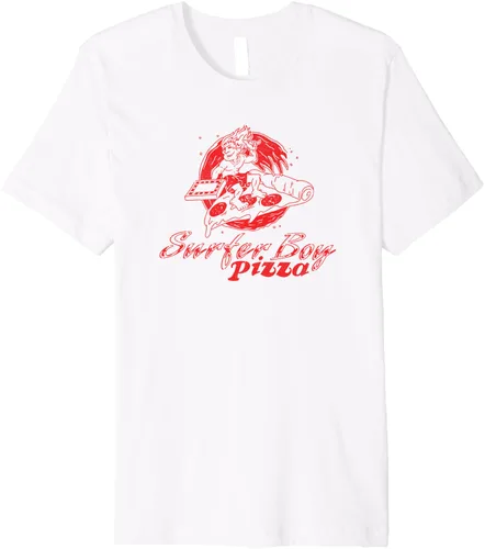 Vista 2 de Stranger Things Camiseta Surfer Boy Pizza Employee con parte delantera trasera superior, Blanco, S