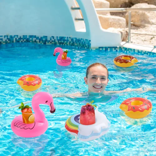 Vista 4 de Kleeblatt Flotadores de bebidas para piscina, soportes inflables para bebidas de rosquilla, soportes flotantes para bebidas para fiesta en la piscina