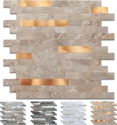 Vista 11 de Midcard 10 hojas de azulejos de pared adhesivo PVC para salpicaduras de cocina Mármol Blanco Rectangular con Plata Metálica