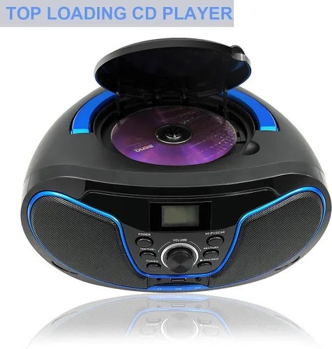 Vista 2 de Reproductor de CD Boombox, LP-D02 portátil Bluetooth FM Radio Sistema de sonido estéreo con sonido cristalino, reproducción de MP3, entrada USB