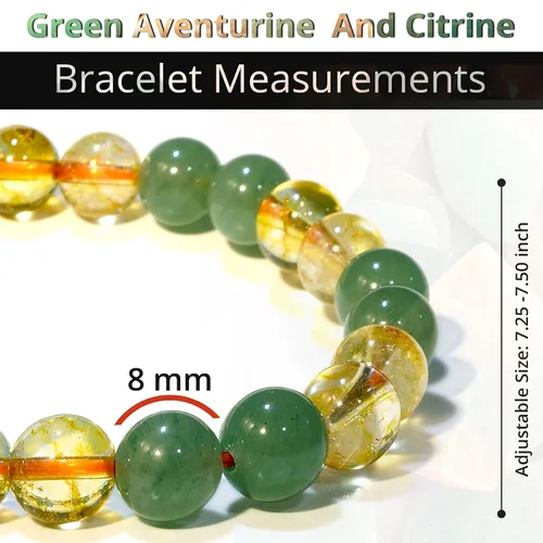 Vista 3 de Citrine, Green Aventurine Bracelet Healing Crystal Bracelet for Women and Men 8mm Round Beaded Bracelet for Good Luck, Wealth, Abundance Elastic