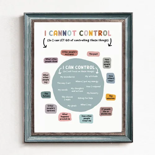 Vista 6 de Impresión con texto en inglés «What I Can and Cannot Control», decoración de oficina de terapia, decoración de pared para consejero escolar, regalo