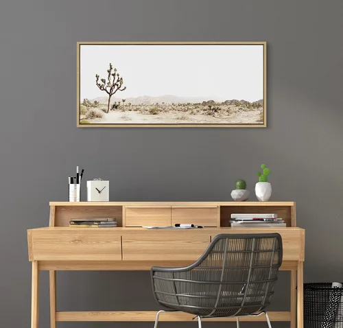 Vista 2 de Kate and Laurel Sylvie Lone Joshua Tree - Lienzo enmarcado para pared, diseño de Amy Peterson Art Studio, 18 x 40 pulgadas, natural, arte decorativo