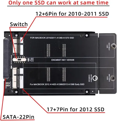 Vista 2 de Xiwai 2.5 pulgadas SATA 22Pin a 2010 2011 2012 Mac Air Pro Retina SSD 12+6Pin 17+7Pin A1425 A1398 MC975 MC976 Caso Enclosure Converter