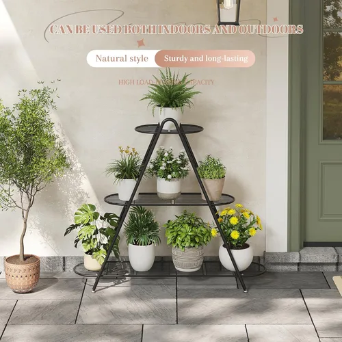 Vista 3 de STDDRE Soporte para plantas de interior, estante alto para plantas al aire libre, estante alto para plantas de 3 niveles, soporte de metal grande