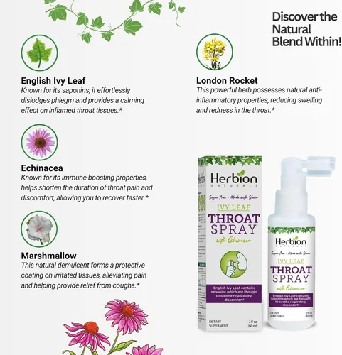 Vista 4 de HERBION Naturals - Spray para garganta, alivia las molestias respiratorias con el poder de los extractos de hiedra inglesa, malvavisco y equinácea