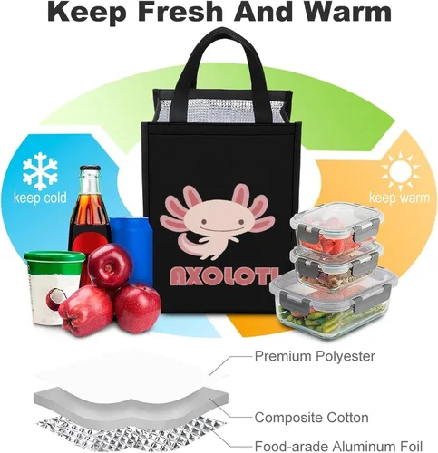 Vista 4 de Cute Axolotls Lunch Bags for Women Men Insulated Lunch Box Reusable Tote Bag for Home Office