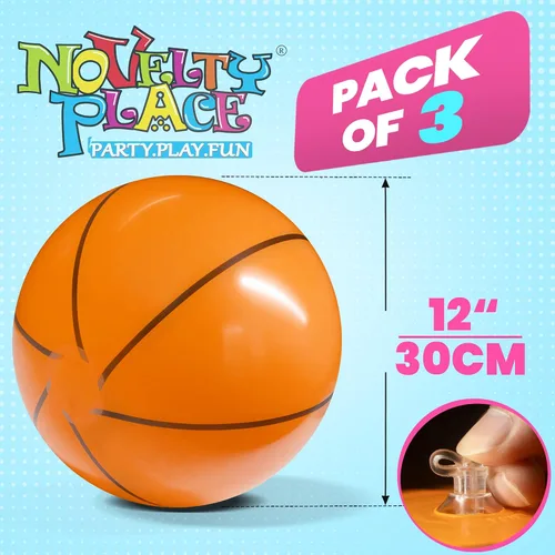 Vista 2 de Novelty Place Pelotas inflables de playa, paquete de 3, baloncesto de playa de 12 pulgadas para niños, suministros de fiesta de verano en la playa