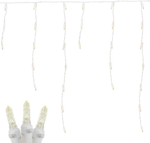 Vista 6 de Novelty Lights Luces LED de carámbano blanco puro, 15 pies 150 bombillas LED M5 en 30 gotas con espacio de 6 pulgadas, caídas de 12-32 pulgadas