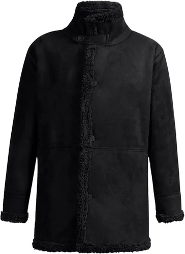 Vista 3 de Ymosrh Chaqueta de motocicleta para hombre, chaqueta de piel de oveja cálida con forro de lana sintética de montaña, chaqueta de cuero para hombre