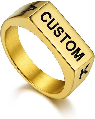 Vista 19 de Bandmax Anillos de sello para hombre, acero inoxidable, chapado en oro de 14 quilates, negro, minimalista, simple, anillo para hombres y mujeres