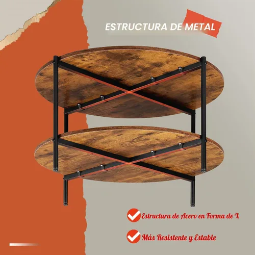 Vista 8 de WLIVE - Mesa de centro redonda, mesa de café pequeña de 32.6" con estante de almacenamiento, mesa de centro de madera de 2 niveles para sala