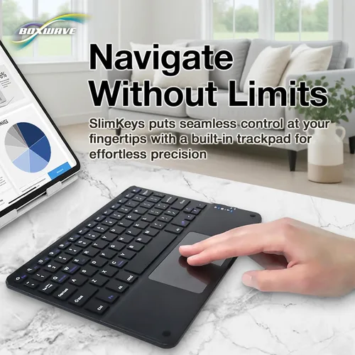 Vista 3 de BoxWave Teclado compatible con la tableta Chuwi Hi10, teclado Bluetooth SlimKeys con trackpad, panel táctil delgado portátil, color negro azabache
