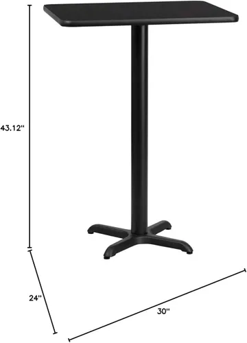 Vista 3 de Flash Furniture Stiles - Mesa rectangular laminada negra de 24 x 30 pulgadas con base de mesa de altura de barra de 22 x 22 pulgadas