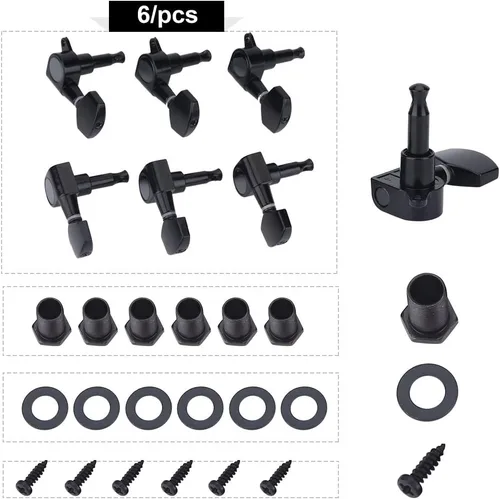 Vista 4 de 3 pares de clavijas de guitarra, 3L 3R negro cerrado de aleación de zinc cabezales de máquina para guitarra folk/eléctrica accesorios de actuación