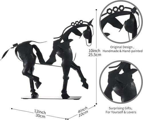 Vista 7 de SunBlogs Art Estatua de caballo hecha a mano, decoración rústica única para oficina y hogar, escultura de metal 100% pintada a mano, regalo perfecto