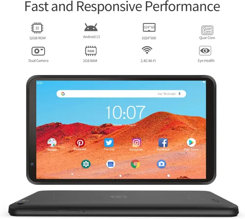 Vista 2 de PRITOM Tablet PC de 7 pulgadas de 32 GB -Android 13 con procesador de cuatro núcleos, pantalla HD IPS, cámara dual, WiFi, Bluetooth, tabletas