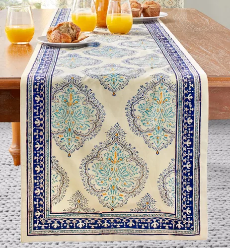 Vista 14 de Camino de mesa rosa – 18 x 120 pulgadas, centro de mesa de comedor impreso a mano 100% algodón lavable para decoración del hogar boho y granja
