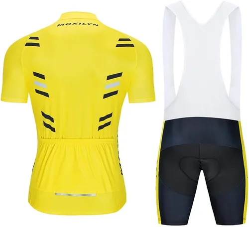 Vista 2 de MOXILYN Conjunto de ropa de ciclismo para hombre, con cremallera completa, transpirable, de secado rápido, camisa + baberos de ciclismo