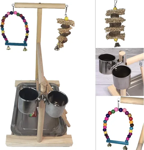 Vista 3 de Hamiledyi Parrot Playground Bird Play Stand Play Gym con comederos, columpios, escalera y bandeja, parque infantil de madera para periquitos