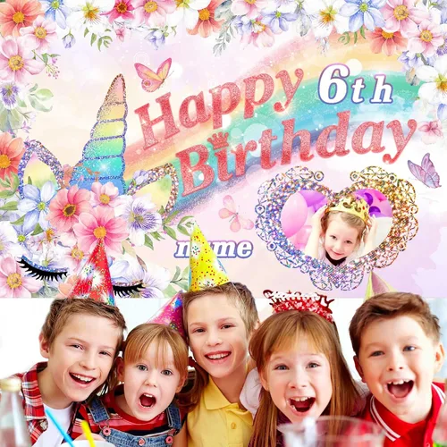 Vista 5 de Dicodes Decoraciones de cumpleaños de unicornio personalizadas para niñas, pancarta de cumpleaños de unicornio, decoración de cumpleaños de princesa