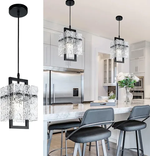 Vista 9 de IKK Lámpara colgante de cristal dorado para isla de cocina, lámpara de araña de vidrio ondulado de lujo, moderna y elegante iluminación colgante Oro