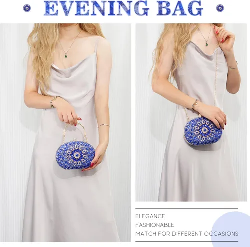 Vista 6 de Bolso de mano de noche con diamantes de imitación para mujer, bolsa de mano con diamantes brillantes y brillantes, bolsa de fiesta de boda de cristal