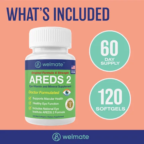 Vista 6 de WELMATE - AREDS 2 (60 porciones) - Suplemento vitamínico y mineral para los ojos - Vitamina C, zinc, luteína, zeaxantina - Salud macular - Formulado