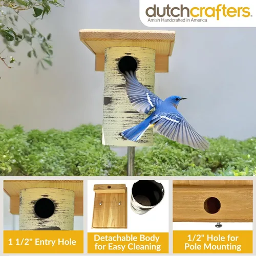 Vista 5 de DutchCrafters Gilbertson Bluebird House de madera de cedro con base extraíble, resistente a la intemperie, resistente a la intemperie, caja