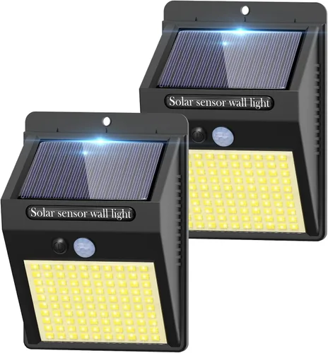 Vista 12 de 2 paquetes de luces solares para exteriores con sensor de movimiento - 3 modos/100 LED, luces solares de seguridad inalámbricas, resistentes al agua