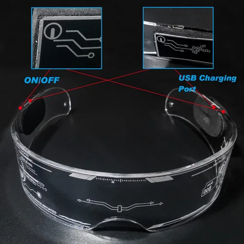 Vista 3 de Fency Cyberpunk - Gafas LED recargables por USB con control bilateral, 7 colores cambiantes intermitentes