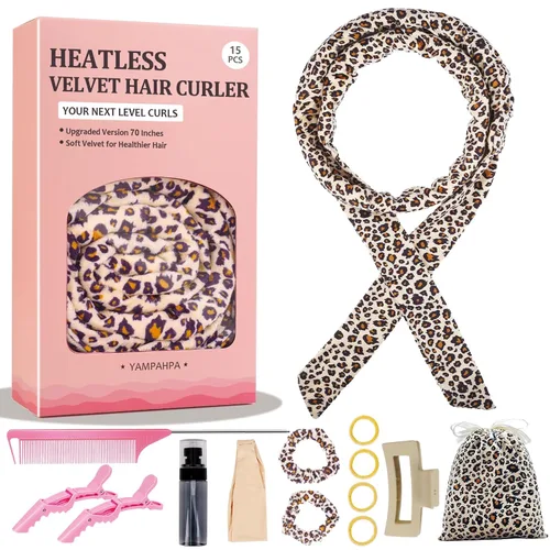 Vista 15 de Rizos sin Calor con Diadema para la Noche, 70'' Rizadores de Cabello sin Calor para Cabello Mediano a Largo, Negro