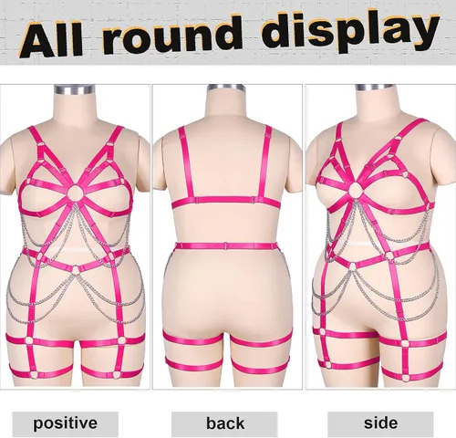 Vista 5 de Arnés de cuerpo de las mujeres más tamaño liguero completo jaula ahueca hacia fuera marco Strappy Medias sujetador conjunto Punk goth Rave ropa