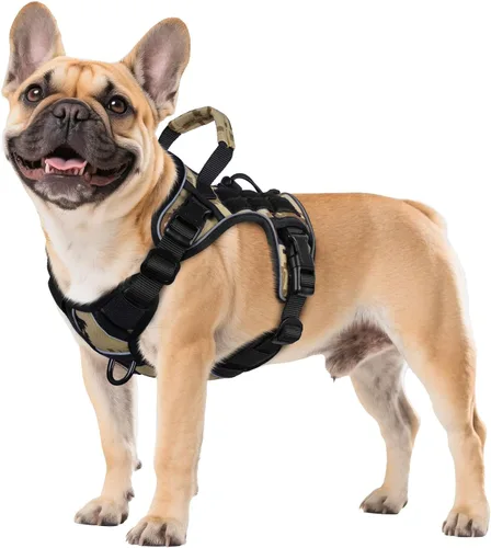Vista 28 de WINGOIN Arnés táctico negro para perros pequeños, arnés resistente sin tirones con asa, arnés militar reflectante ajustable K9 para mascotas
