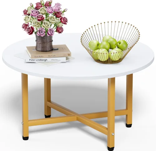 Vista 18 de Mesa de Café FAMIDGE, Mesas de Café de 23.6" para Sala de Estar, Mesa de Café Redonda con Marco de Metal, Mesa de Piso para Sentarse en el Suelo