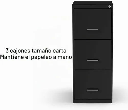 Vista 2 de Archivador vertical de grapas, 3 cajones, carta/legal, con bloqueo, negro