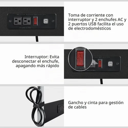 Vista 8 de Yaheetech - Escritorio pequeño con ruedas para computadora de 3 niveles, toma de corriente, color negro Engineered wood tiers and metal frame suit